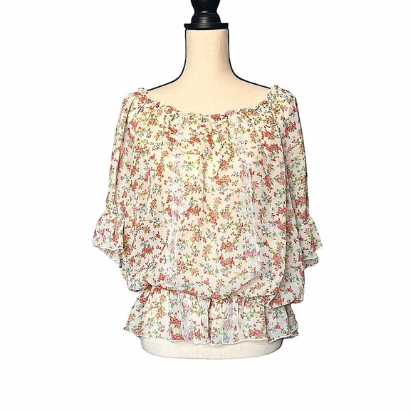 Floral boho semi sheer blouse. small floral print. Large - Picture 1 of 9
